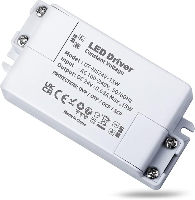REYLAX 24V LED Driver 15W 630mA, 240 to 24 Volt Transformer LED, Constant Voltage LED Power Supply, Low Voltage DC Transformers for DIY LED Light Strips, G4, MR11, MR16 LED Bulbs and Ring Doorbell