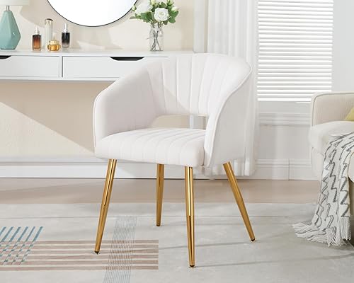 Miniatura 2 de KCC Silla de escritorio moderna de terciopelo, sillón tapizado, sillas de comedor, sillas auxiliares copetudas con patas de metal dorado para