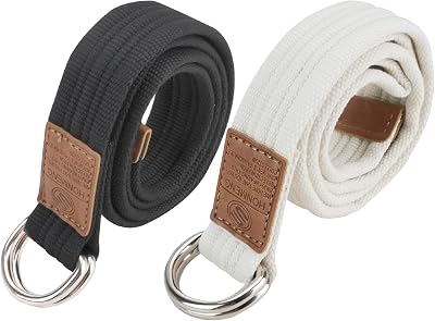 2 Pack Canvas Belt with Double D-Ring, Causal Fabric Web