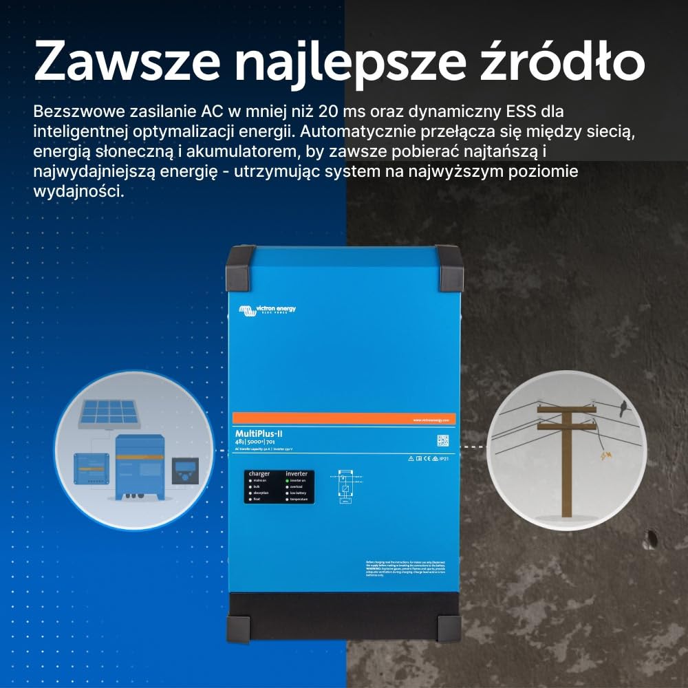 Victron Energy MultiPlus-II 5000VA 48-Volt 230V Falownik Sinusoidalny 70 amp Ładowarka do Akumulatorów