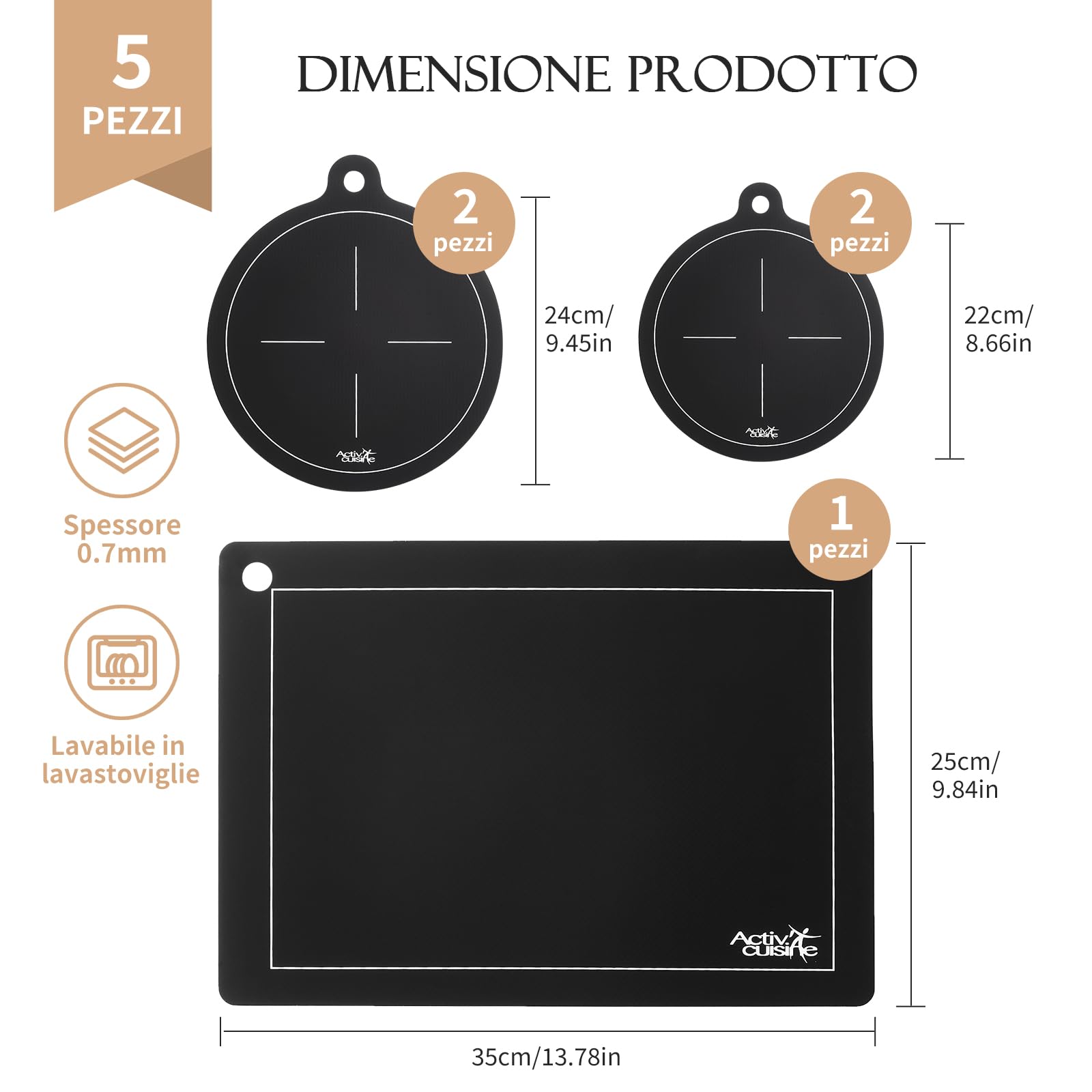 ACTIV CUISINE Protezione piano induzione, copri piano induzione, adattatore induzione per pentole induzione, resistente al calore in silicone e fibra di vetro, protegge da graffi e ustioni, 5 pezzi
