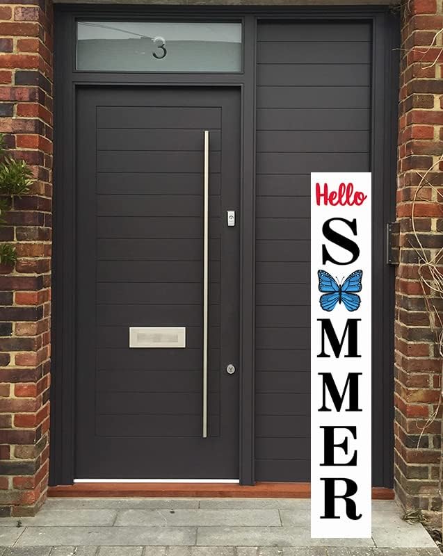 Miniatura 5 de TYmall Letrero de bienvenida con texto en inglés Hello Summer de 8 x 48 pulgadas de alto, de madera, vertical, para porche, casa de campo, entrada