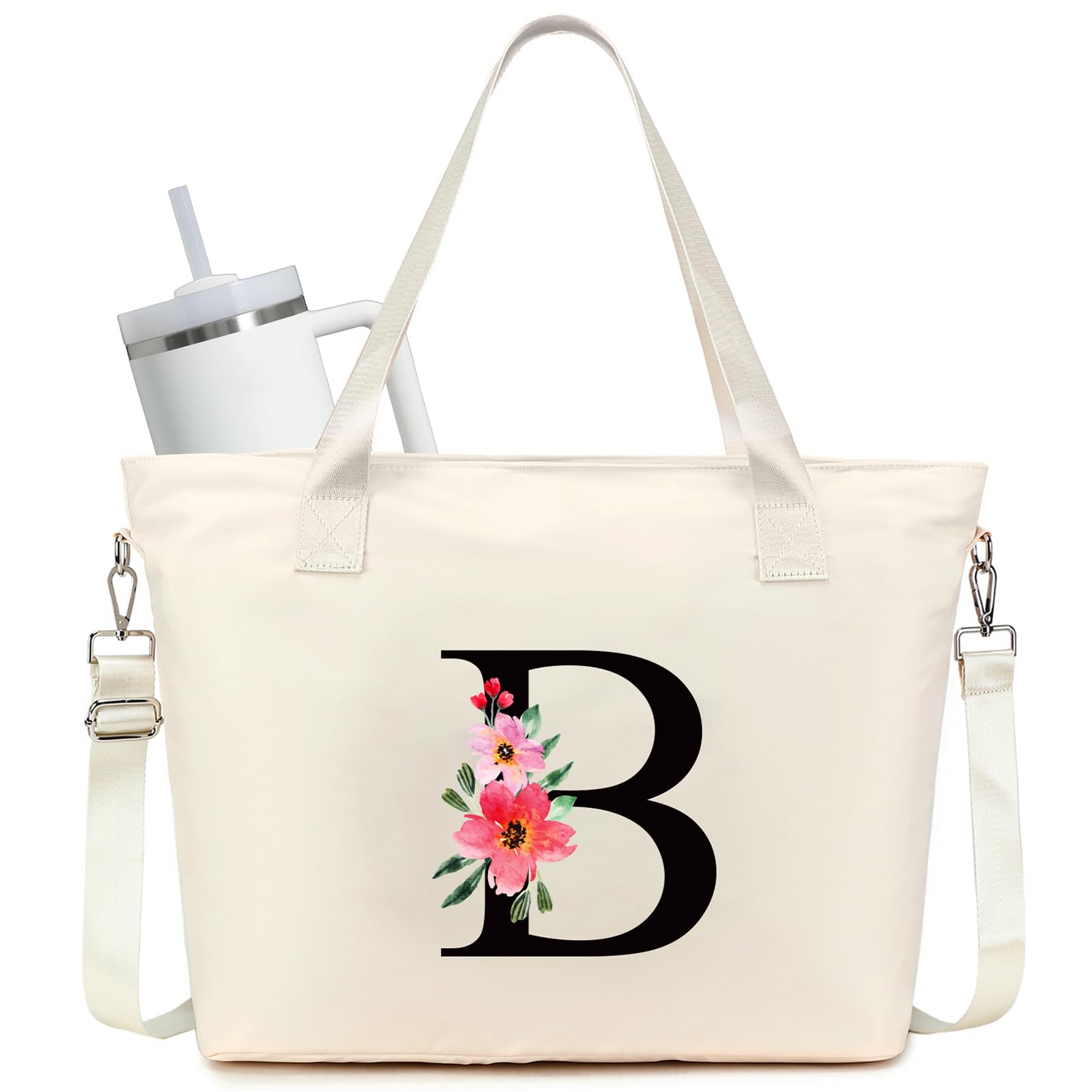 JANSBEN Personalized Tote Bag for Women - Large Work Bag with Stanley Cup Holder Handbag Nurse Purse with