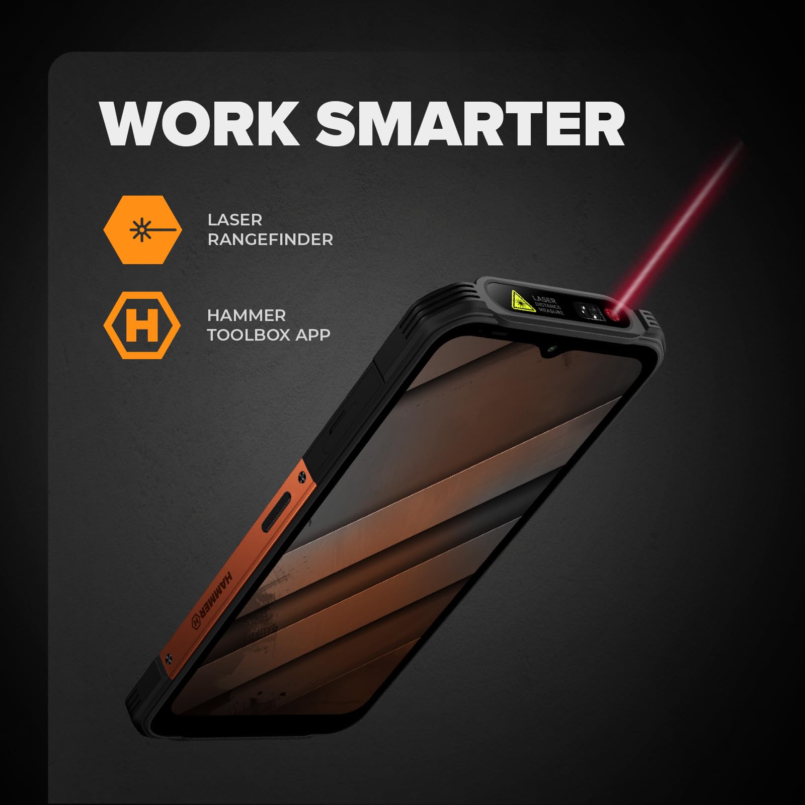 Hammer Construction 2 Thermal smartphone ultra-robusto IP69 con termometro e telemetro laser, 8+8 GB RAM, Android 14, potente fotocamera da 108 MP, batteria 6500 mAh con funzione power bank, 256gb/1T