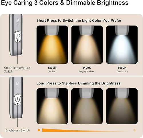 Miniatura 2 de Gritin Luz de lectura para el cuello, luz de libro para leer en la cama, cuidado de los ojos, 3 colores, brillo de atenuación continua, brazos