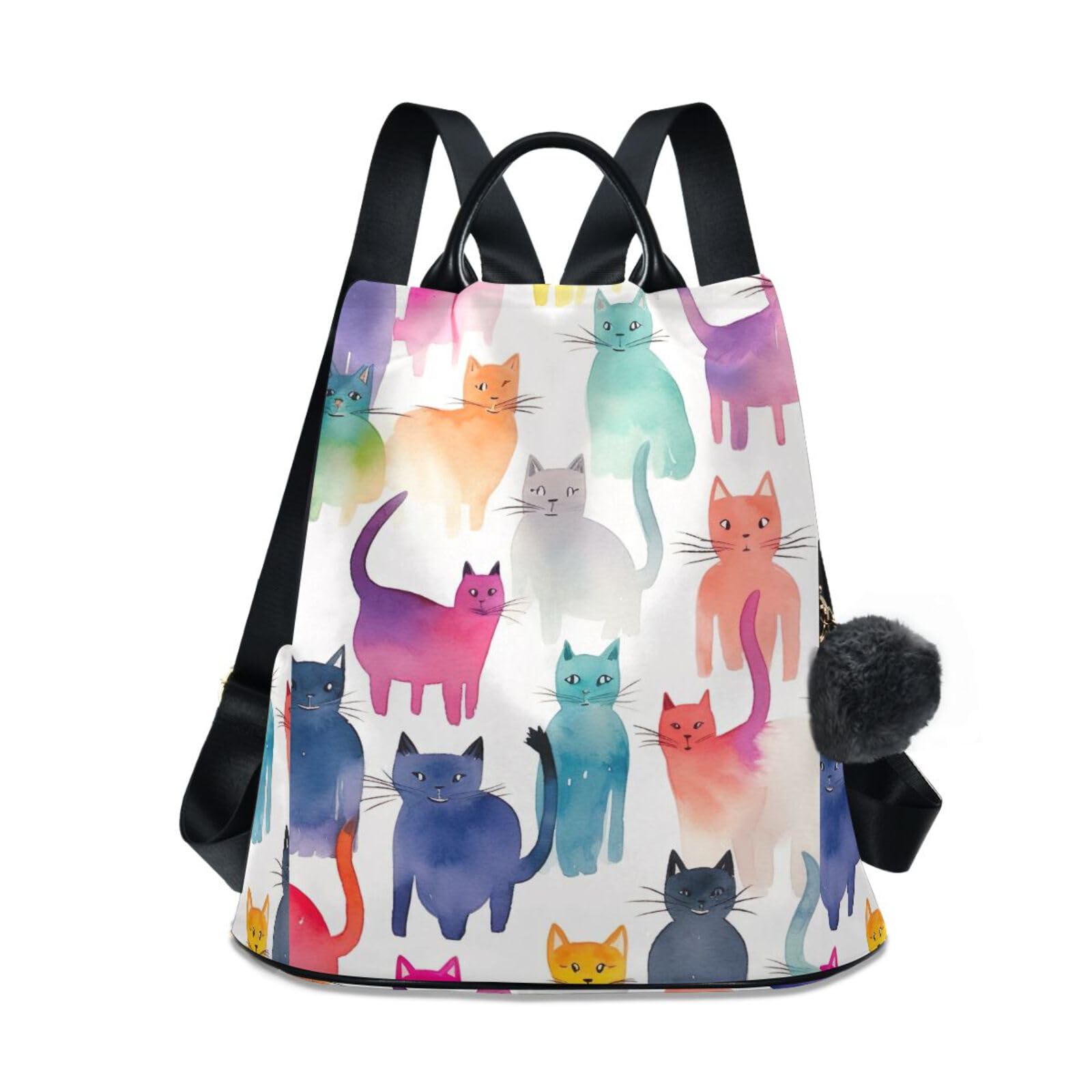 Mochila de viaje con gatos en acuarela para evitar robos 8