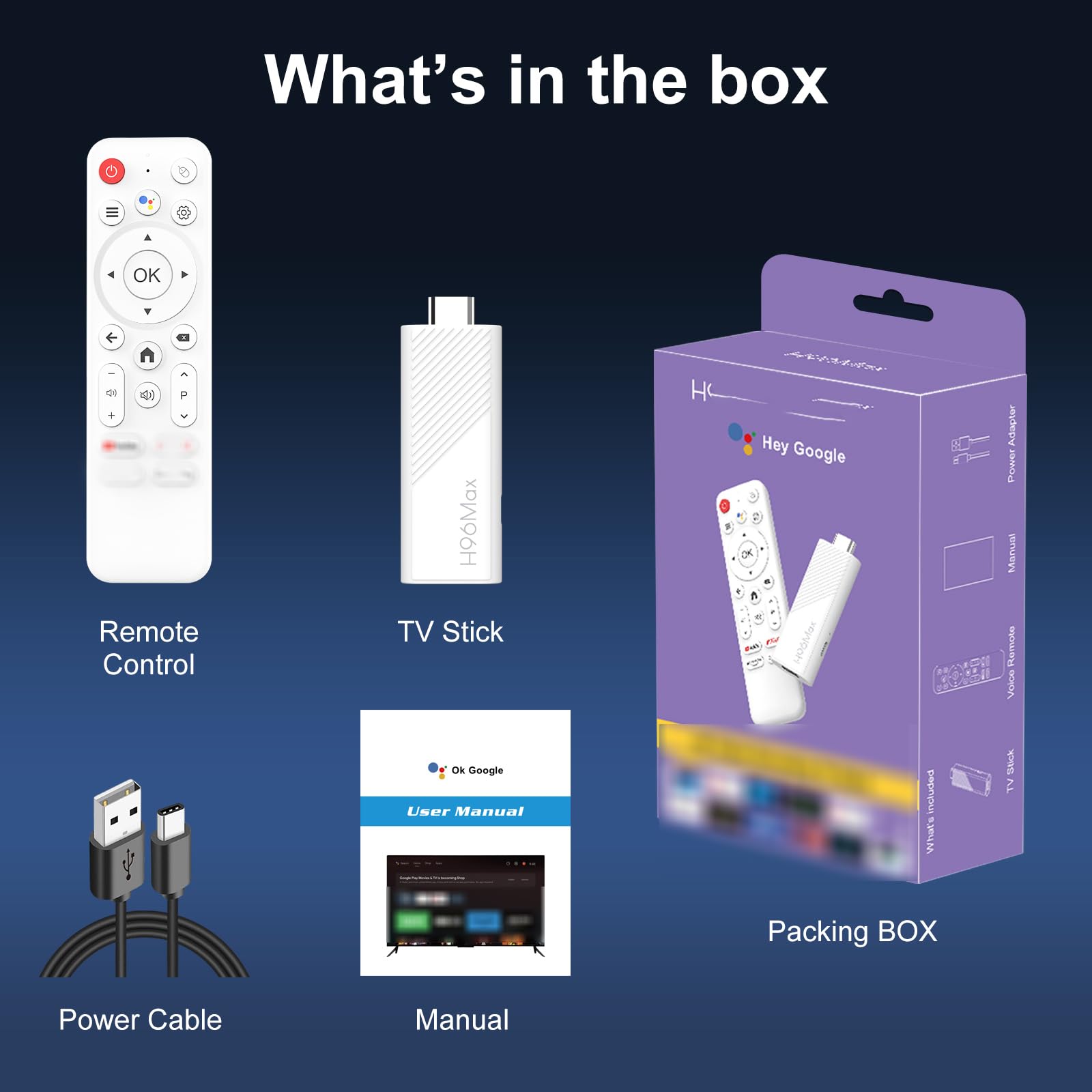 H96 MAX Android 14.0 TV Stick 16GB ATV Quad-Core WiFi6 2.4G/5.8Ghz BT5.0 4K AV1 Ultra HD Lettore di controllo vocale Smart Home