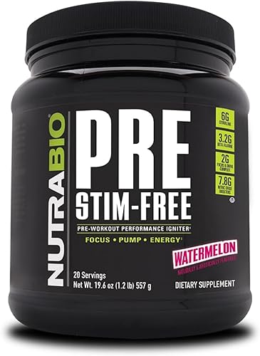 NutraBio Pre Stim Free - Polvo de preentrenamiento sin cafeína - Energía sostenida enfoque mental resistencia fórmula dosificada clínicamente - Beta