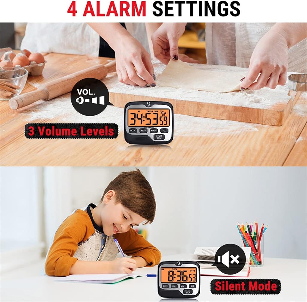Digital Cooking Kitchen Timer with Large Backlight Display Countup Countdown and Clock Function