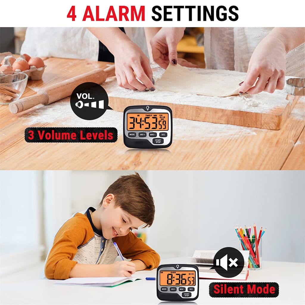 Temporizador de Cocina, Temporizador Digital de Cuenta Regresiva para Cocina, Kit Temporizador de Cocina Digital con Gran Pantalla retroiluminada, Cuenta Regresiva y función de Reloj.