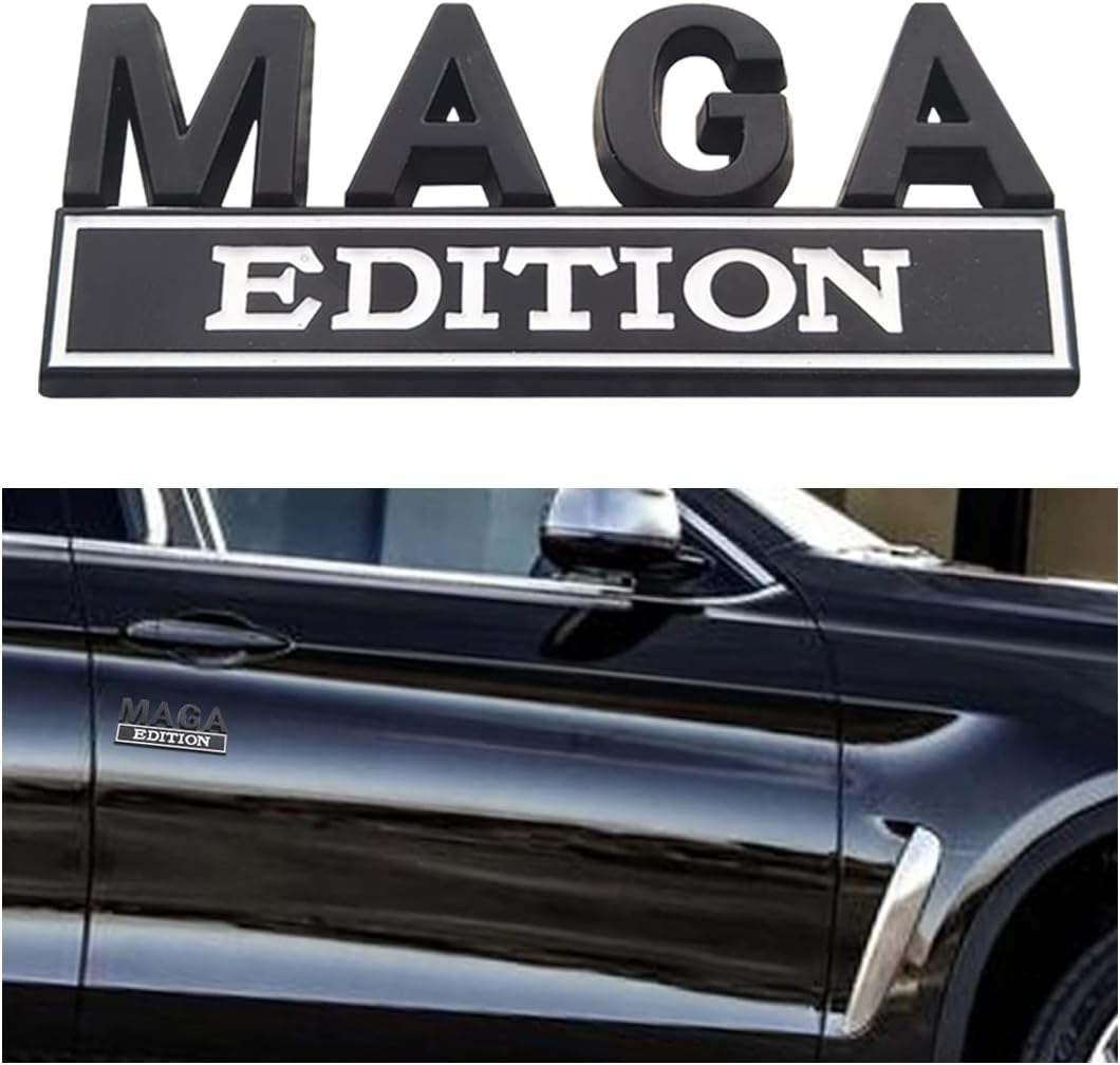 AICEL MAGA Edition Car Emblem, 3D Fender Metal Badge Decal Replacement, Strong Adhesive Tailgate Trunk Sticker, Letter Logo Auto Hood Decor Nameplate, Car Accessories for Truck, SUV, RV