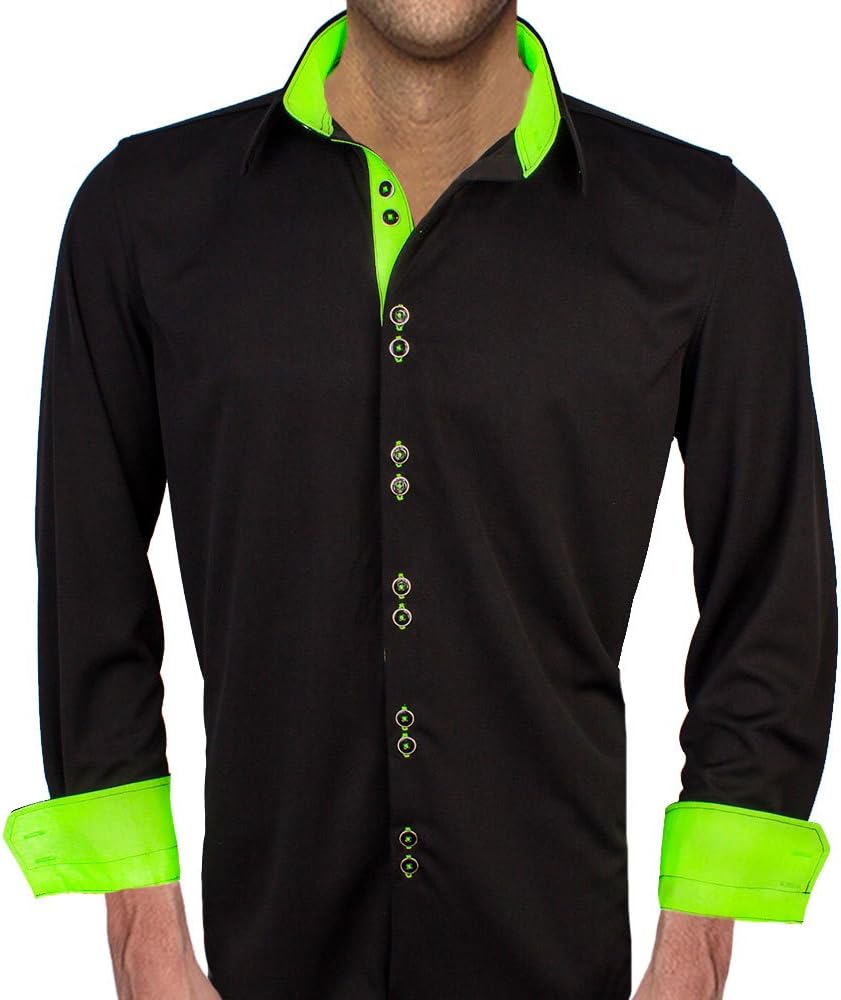 Black with Neon Green Dress Shirts | Black and Neon Green Dress Shirts | Club Mens Shirts | Glow in The Dark Dress Shirts