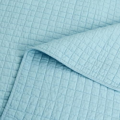 Miniatura 6 de MarCielo Juego de edredón de 3 piezas, 100% algodón blanco, colcha ligera (azul claro, Queen)