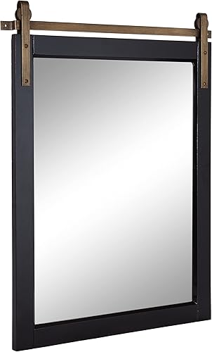 Miniatura 9 de Kate and Laurel Skylan - Espejo de pared rectangular moderno con marco inspirado en la puerta de granero para uso en baño o sala de estar 38 x 27