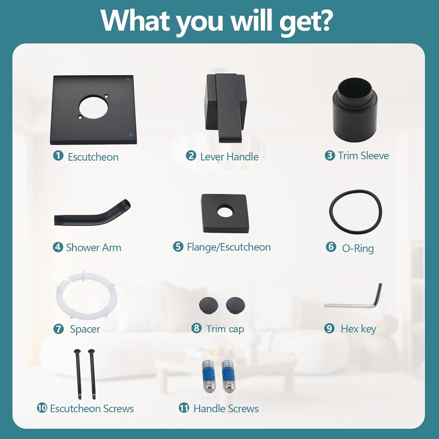 Shower Faucet Trim Kit for 13/14 Series, Shower Arm, Shower Handle (Valve& Catridge Not Inclued), Matte Black