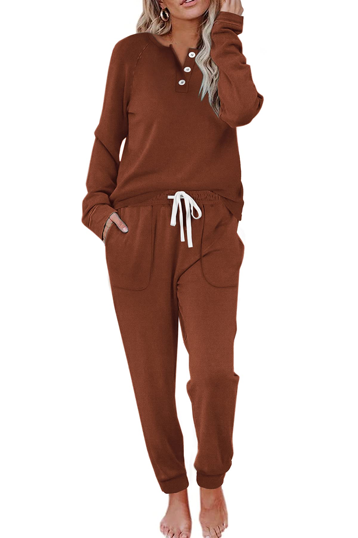 WIHOLLTwo Piece Outfits for Women Lounge Sets Button Down Sweatshirt Sweatpants Sweatsuits Set with Pockets