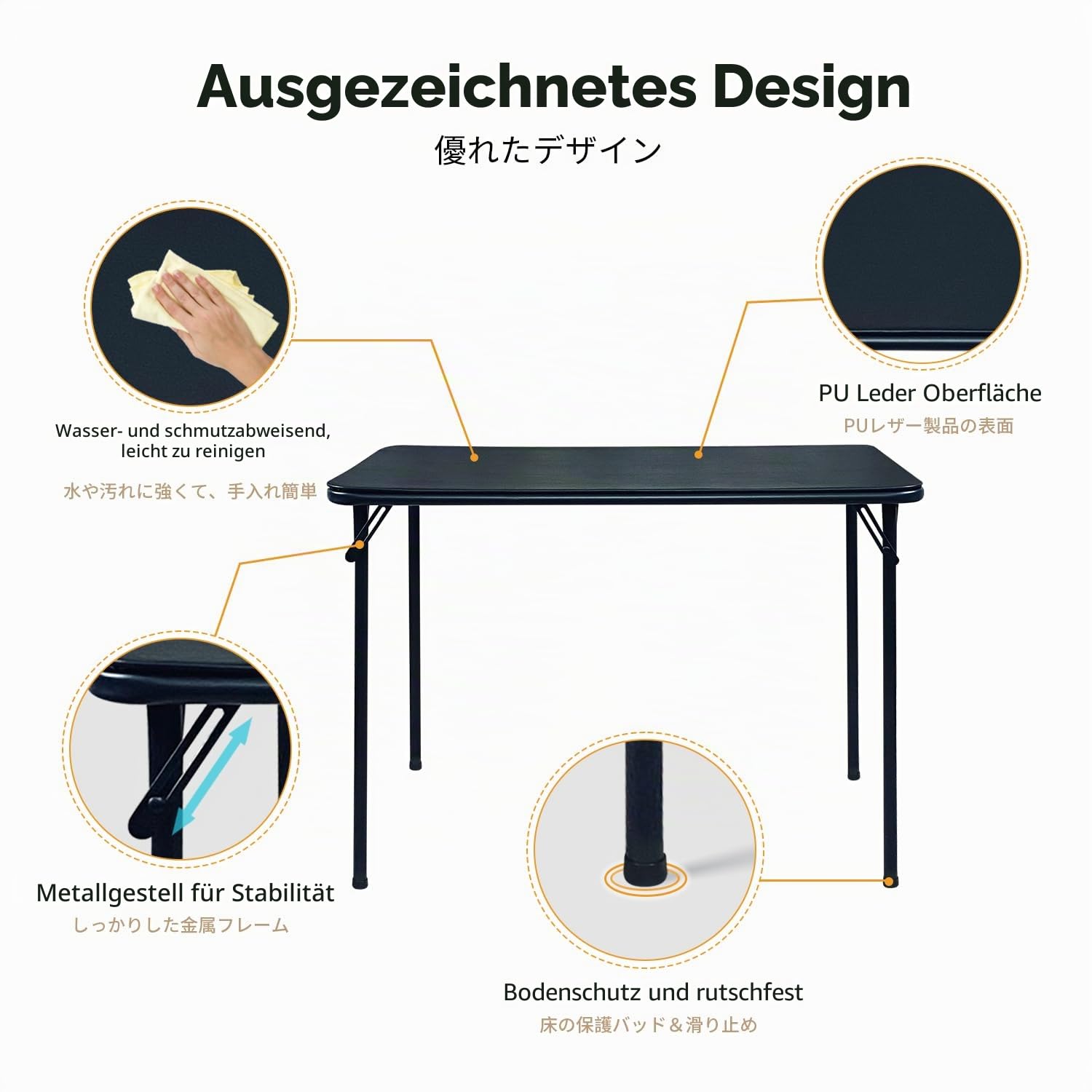 BOOSDEN Klapptisch und Klappstuhl, Schmal Schreibtisch mit Stuhle, Essgruppe, Klapptisch 46.5X97X70cm, Schwarz