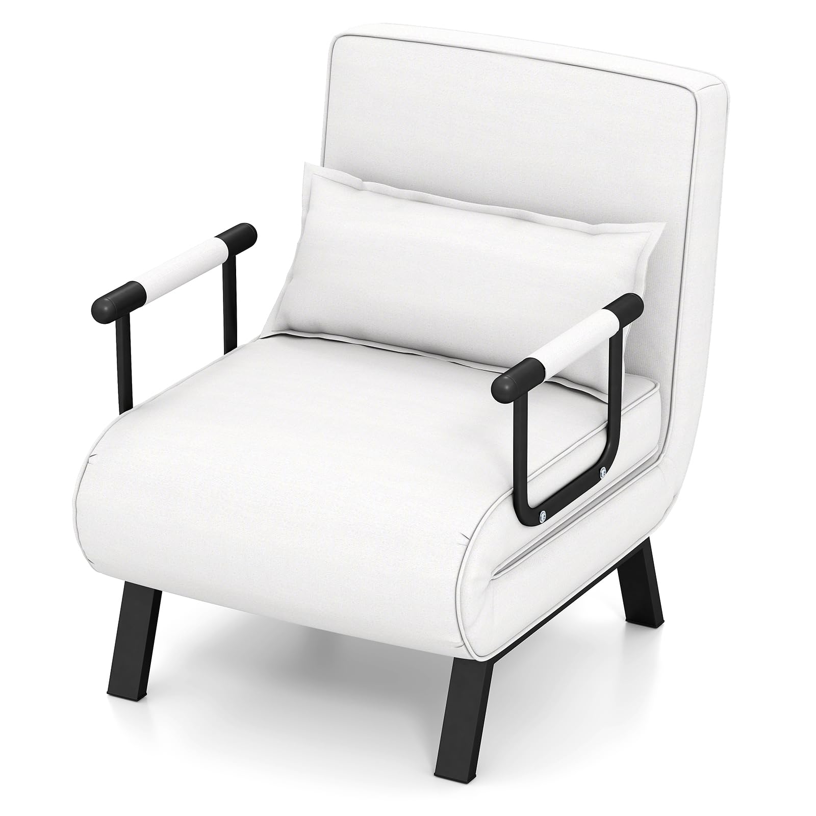 GOPLUS Sofá Cama Individual, Sillón Relax Reclinable 4 en 1 con Respaldo Ajustable en 6 Posiciones, Almohada y Orejero, Butaca de Salón 1 Plaza para Oficina, Salón, Carga 150kg (Blanco)
