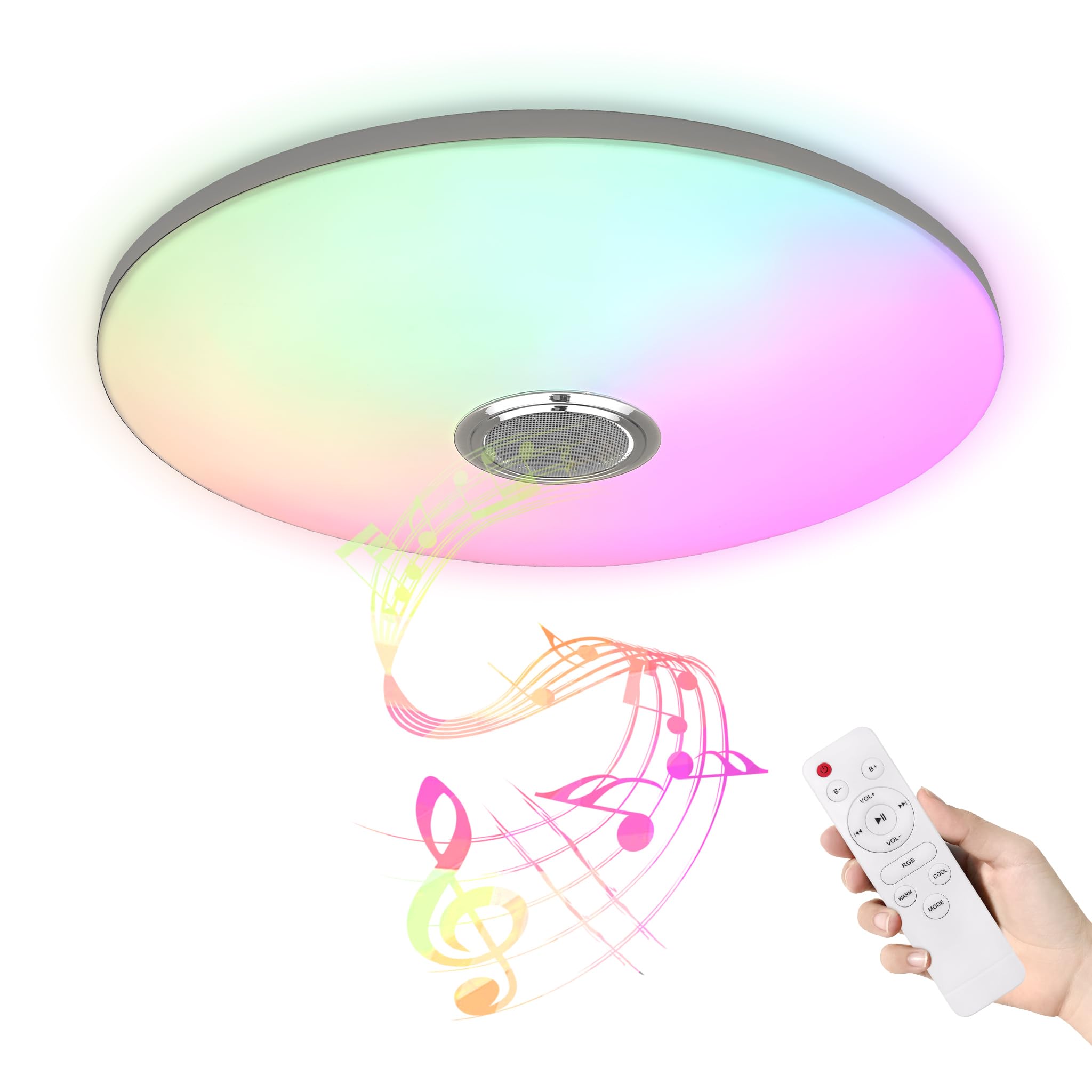 YEATHOR Ceiling Light Dimmable 60W Bathroom Light with Bluetooth Speaker LED Music Ceiling Lamp Ultra Thin Design Colour Changing with Remote Control & APP for Kitchen Bedroom Office