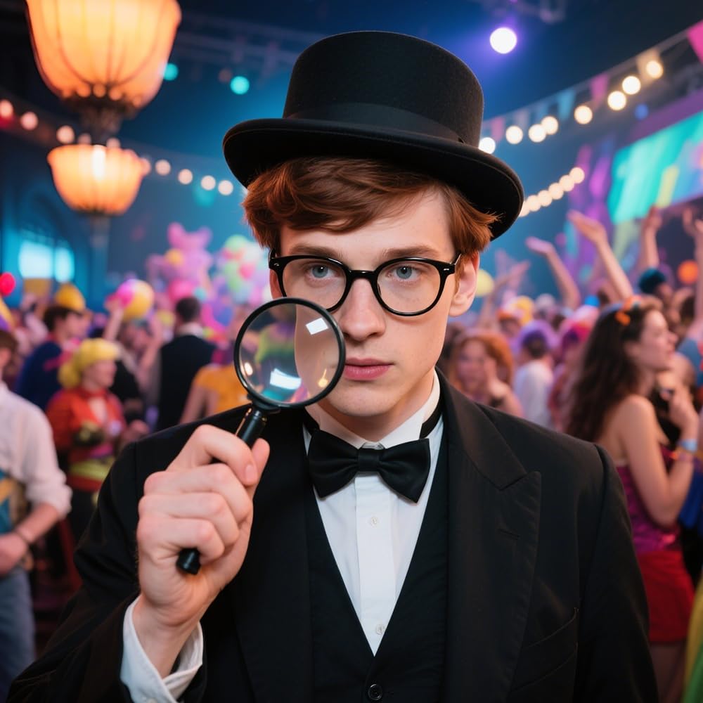 Tsangbaby 5pcs Detective Costume Accessories Set for Kids Adults Black Detective Fancy Dress Kit with Hat Fake Mustache Bow Tie Black Frame Glasses Magnifier for Halloween Cosplay Carnival Party - Image 2