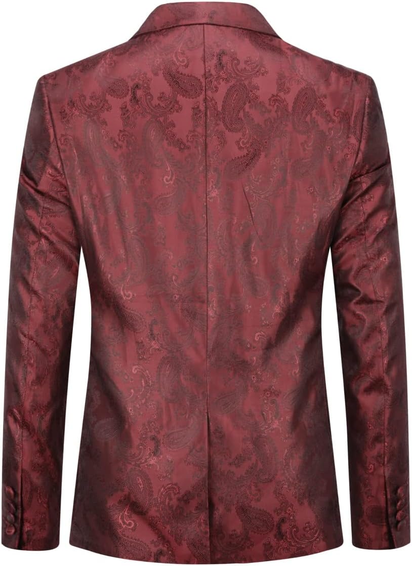 Cloudstyle Mens Slim Fit Paisley Suit Single Breasted Party Suit Jacket 1 Button Sport Coat - Image 2