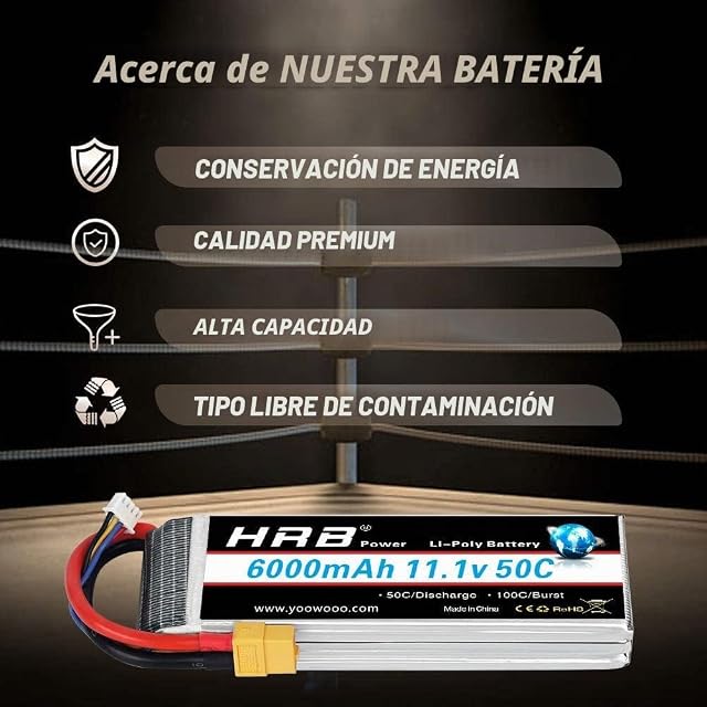 Foto 3 de 7 de HRB 3S 11.1V 6000mAh 50C RC LiPo batería con XT60 Plug para RC helicóptero RC Avión RC Hobby (XT60 Plug)