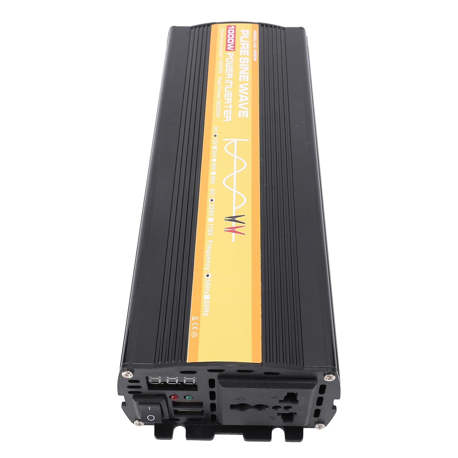 Greensen Falownik Sinusoidalny o Mocy 1000 W, Samochodowy Falownik Solarny ABS DC 12 V z Wyświetlaczem LCD, Moc Szczytowa 2000 W, Dwa Porty USB, Gniazdko Sieciowe, Wskaźniki LED do Wycieczek
