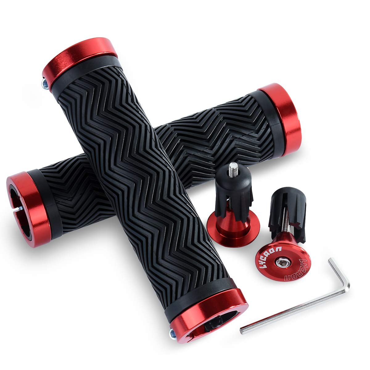 LYCAON Poignées de vélo ergonomiques avec 2 Embouts en Aluminium Extensibles, poignées de vélo antidérapantes pour VTT/BMX/Mountain/Downhill/Foldable/Urban Bicycles/Scooter (Rouge - Extensible