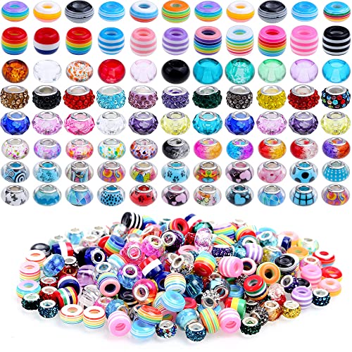 Mckanti 180Pcs European Glass Beads Large Hole Spacer Beads Lampwork Beads Bulk Rhinestone Craft Beads Charm Beads For Bracelet Necklace Jewelry Making #TOP9
