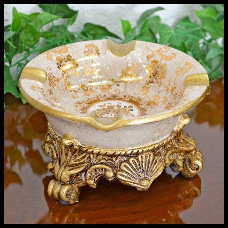 輸入雑貨　シノワズリ　灰皿　ゴールド　花柄　リビング　小物入れ 輸入雑貨 シノワズリ 灰皿 ゴールド 花柄 リビング 小物入れ 灰皿