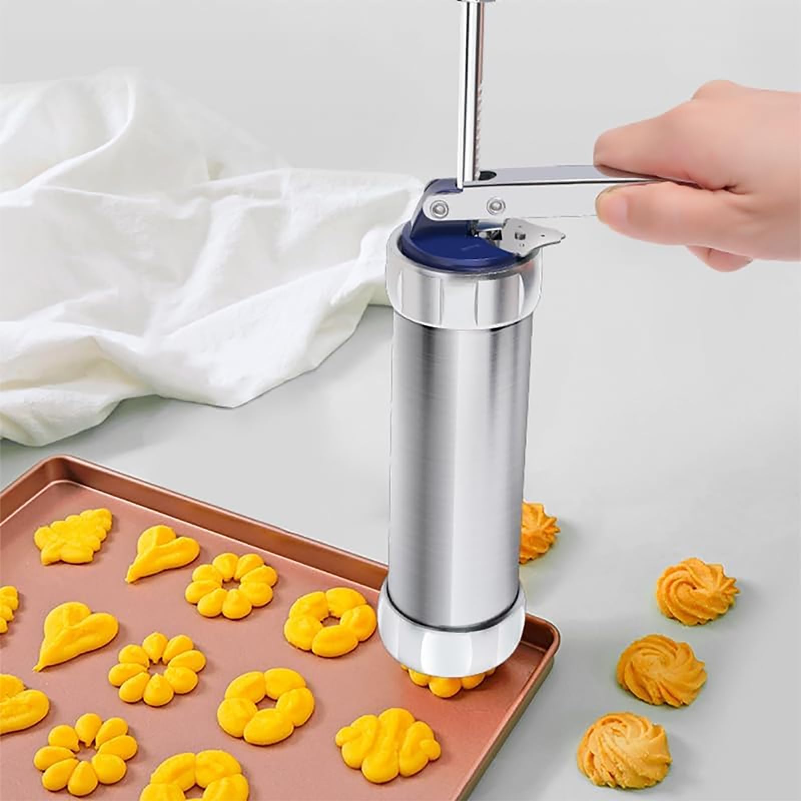 Pistola de prensa de galletas, de acero inoxidable con 20 moldes intercambiables y 4 boquillas para decoración de galletas, pasteles y postres