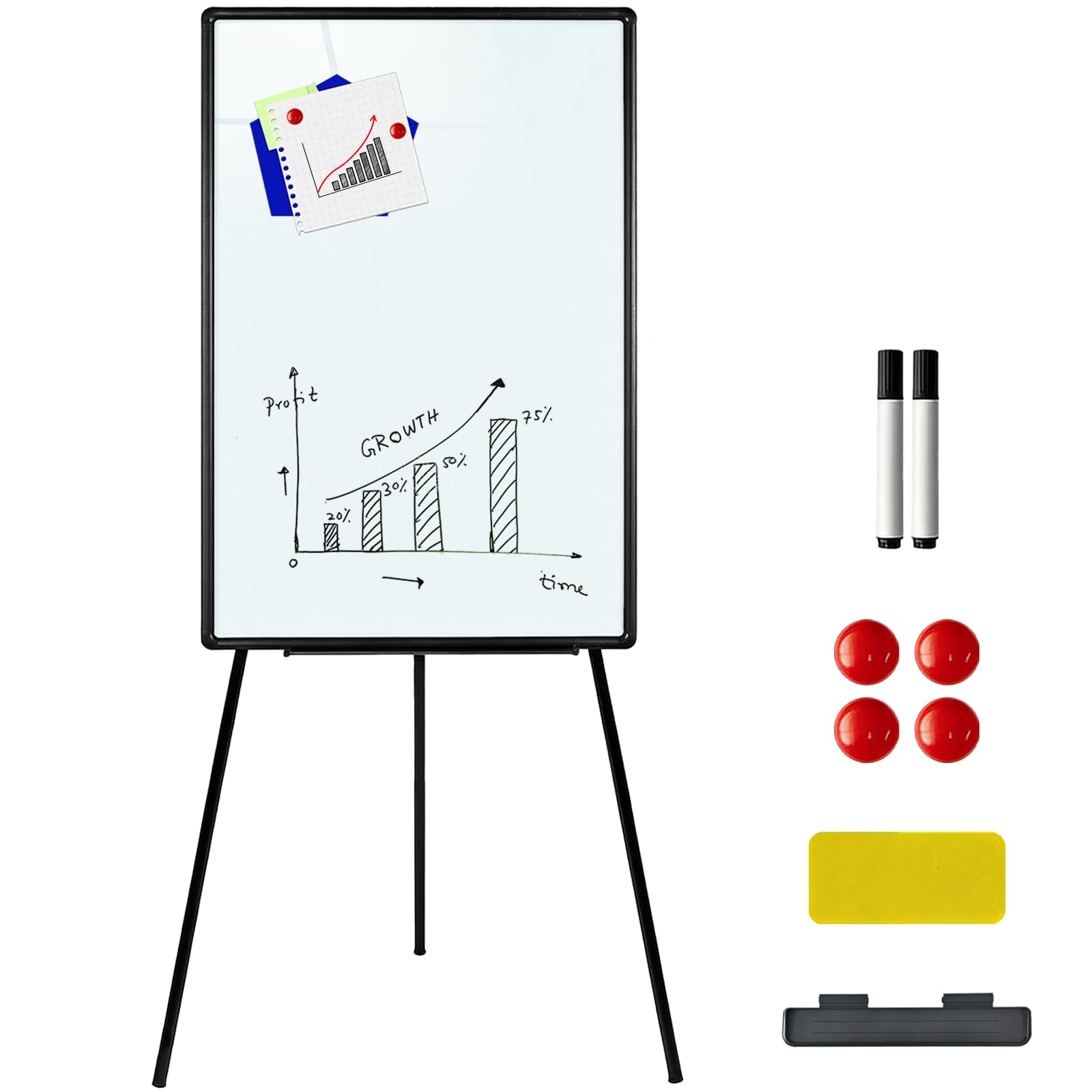 Nordswal 61 x 91 cm Standing Glass Whiteboard with Tripod Stand, Magnetic Tempered Glass Dry Wipe Board, Height Adjustable Easel Whiteboard for Office, Classroom, Drawing & Home