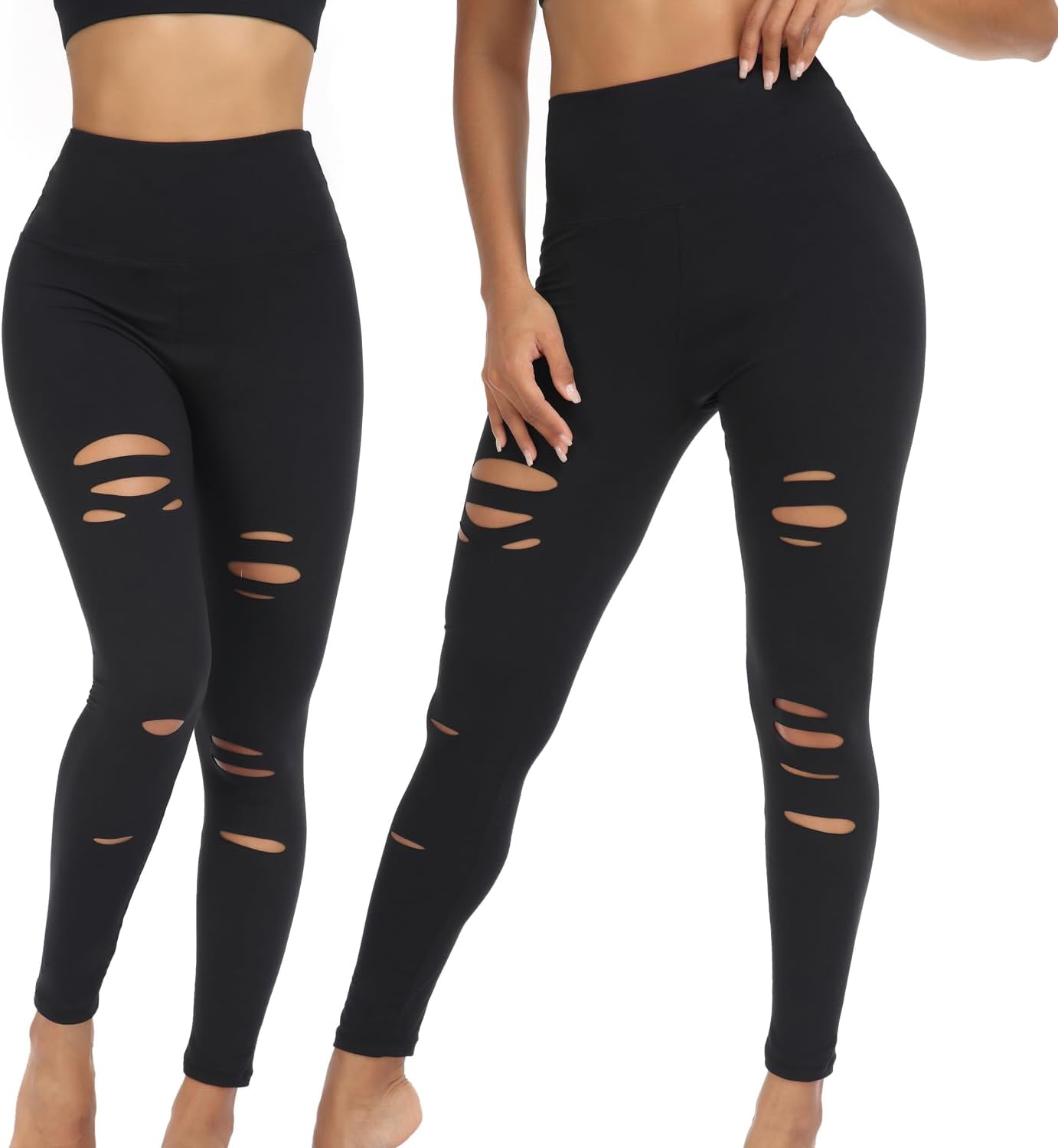Ripped Legging for Women - High Waist Tummy Control Yoga Pants Workout Athletic Pants