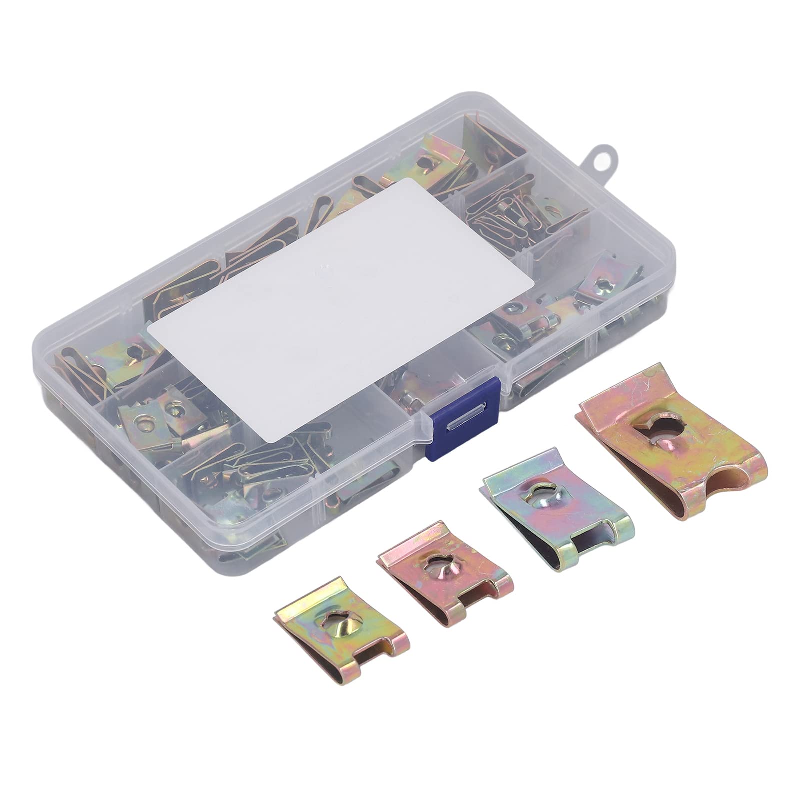 110pcs Ushaped Clip Screw, Universal Clip Nut, Unut, Uclip, Ushaped Clip Nut, Speed Fastener, Antifall, Fixing Part, 65 Manganese Steel, 304 Stainless Steel, with Storage Box