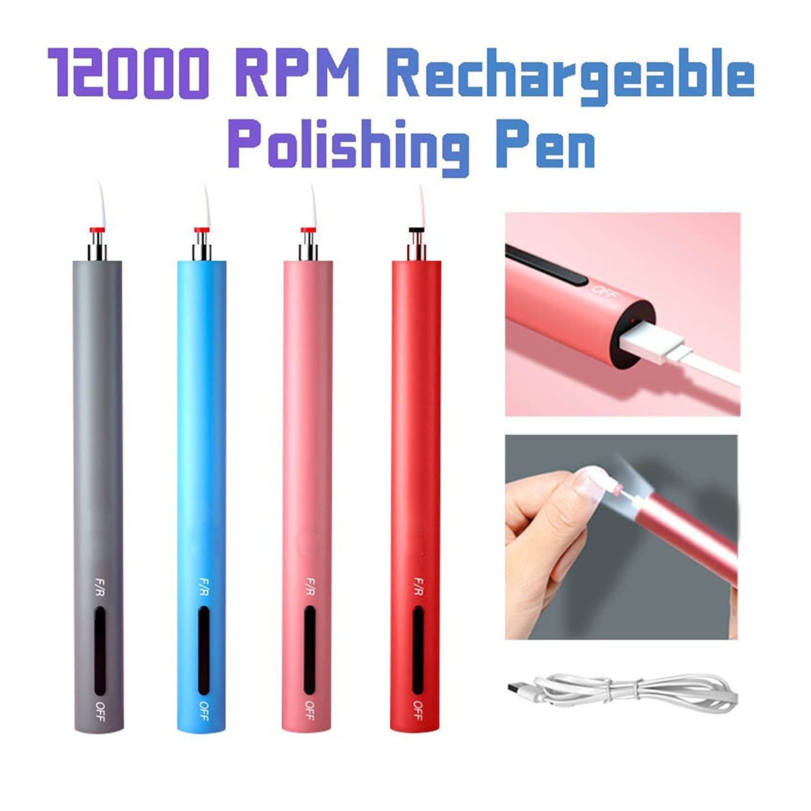 Máquina Perforadora de uñas 1200 0RPM Máquina de manicura eléctrica Mini USB Carga Herramientas eléctricas Taladro uñas(Pink)
