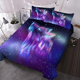 BlessLiving Howling Wolf Duvet Cover Twin Purple Galaxy Pattern Printed Colorful Space Bedding Quilt Cover and 2 Pillow Shams for Boys Kids Teens 3 Piece Soft Comforter Cover