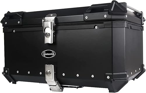 iproods Caja trasera para motocicleta, caja trasera de aluminio de 65 L, caja de almacenamiento para motocicleta, maletero de equipaje (negro)