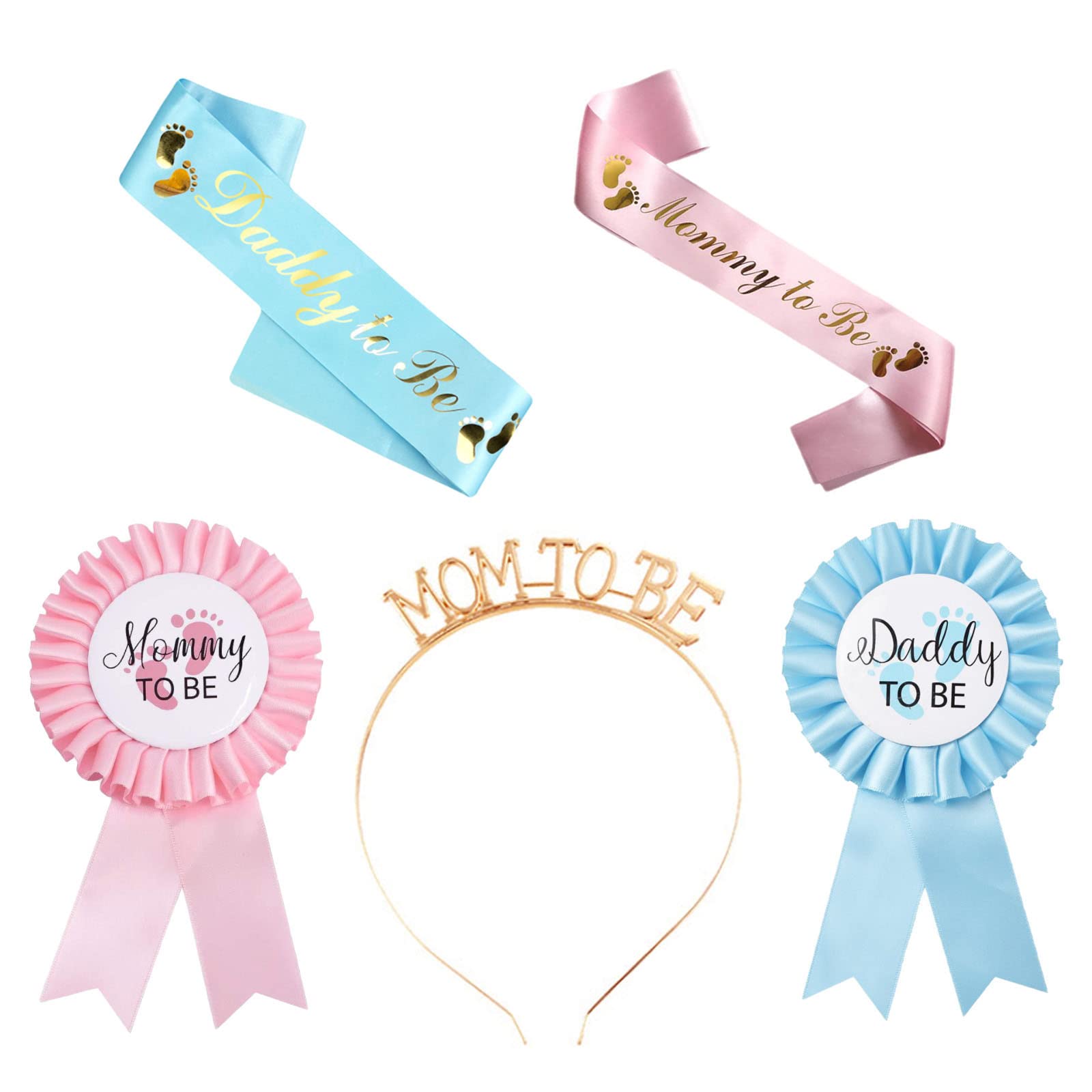 HUKONHEP Set Di 2 Fasce Per Baby Shower: Fascia Rosa Per Futura Mamma (160x9,4 Cm) E Distintivo Per Futuro Papà (8x15 Cm), In Raso Morbido, Decorazioni Per Rivelazione Sesso - 2