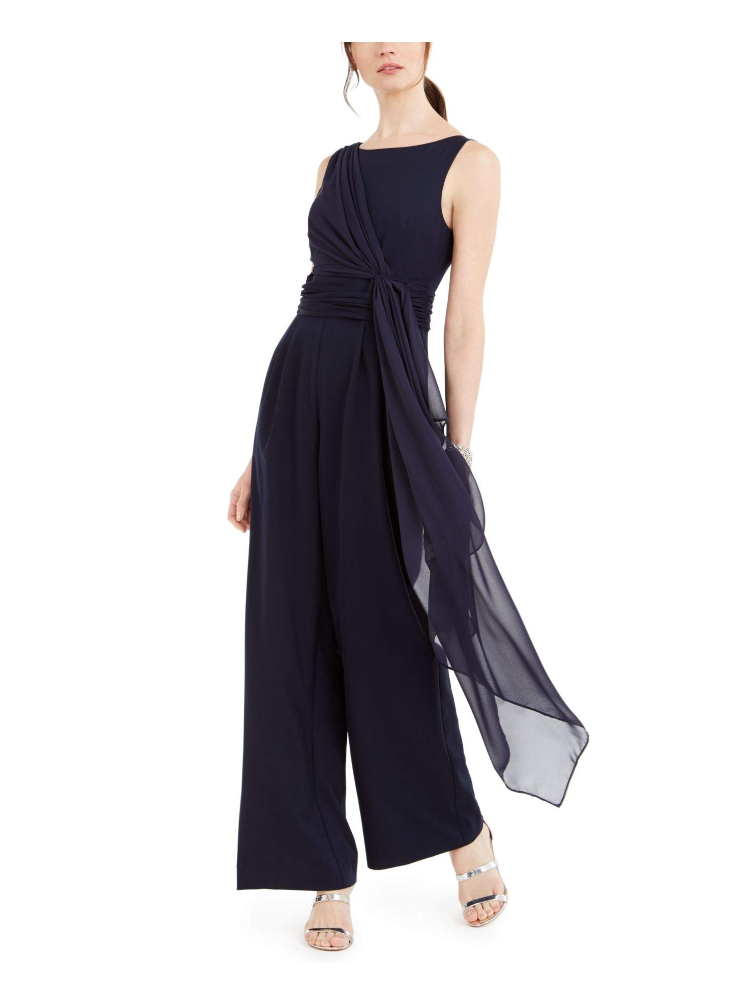 Womens Petites Sleevless Wide Leg Jumpsuit Navy 6P
