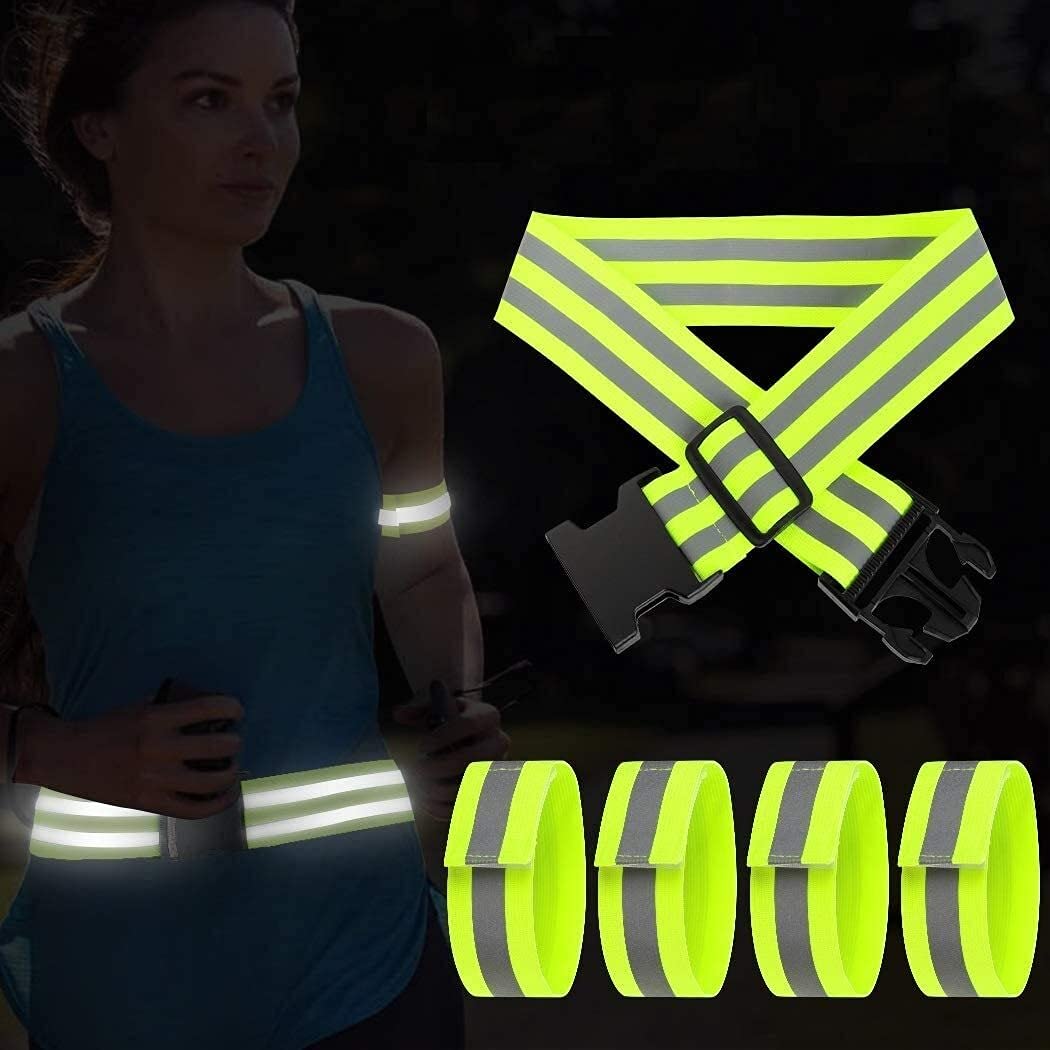 Ceinture réfléchissante, 1 PCS Haute visibilité Ceinture réfléchissante et 4 pcs brassard réfléchissant / bracelets, équipement de sécurité for la course à pied, cyclisme, faire du vélo de jogging, ch