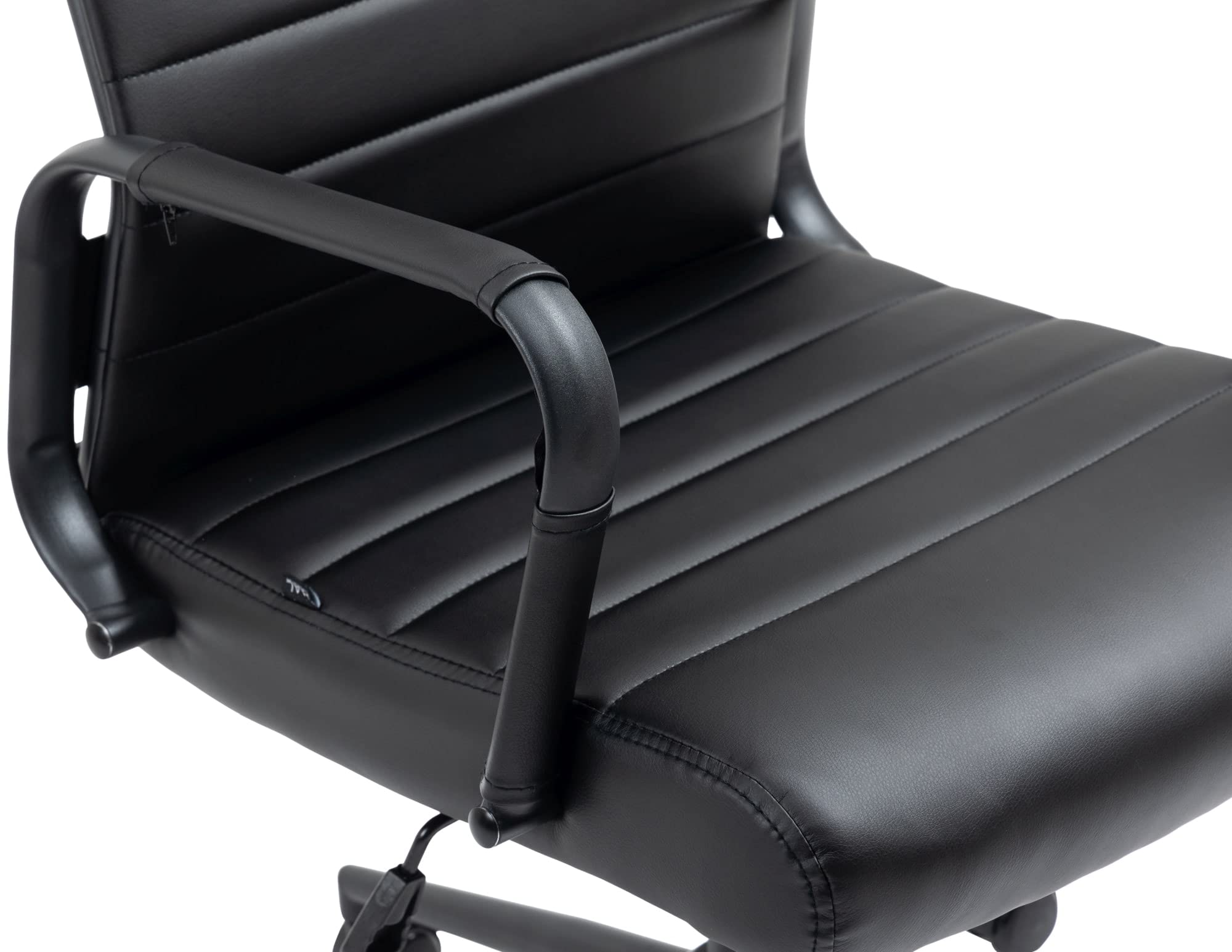 CLP Silla De Oficina Kolumbus En Simil Cuero & Base De Metal con Ruedas I Silla De Escritorio Ergonómica & Regulable En Altura Color:Negro/Negro