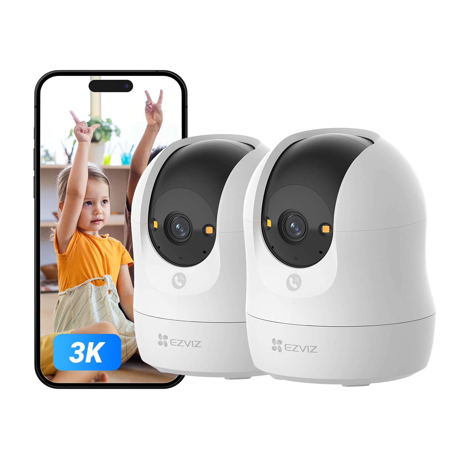 EZVIZ
Wired
Security
Pet
Camera
Indoor
2-Pack,
3K
5MP
Pan
Tilt,
C6N
G1 | 2-Pack Indoor Cameras, Human Detection, 350 Pan 85 Tilt View, 3K Resolution, Dog Camera, Color Night Vision, Privacy Shutter