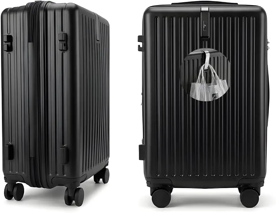 Mala de Mão de Bordo 10kg Padrão ANAC com Rodinhas 360° e Zíper Expansivo + Cadeado TSA - Material Reforçado com Gancho Frontal para Sacola e Suporte Lateral - Preta