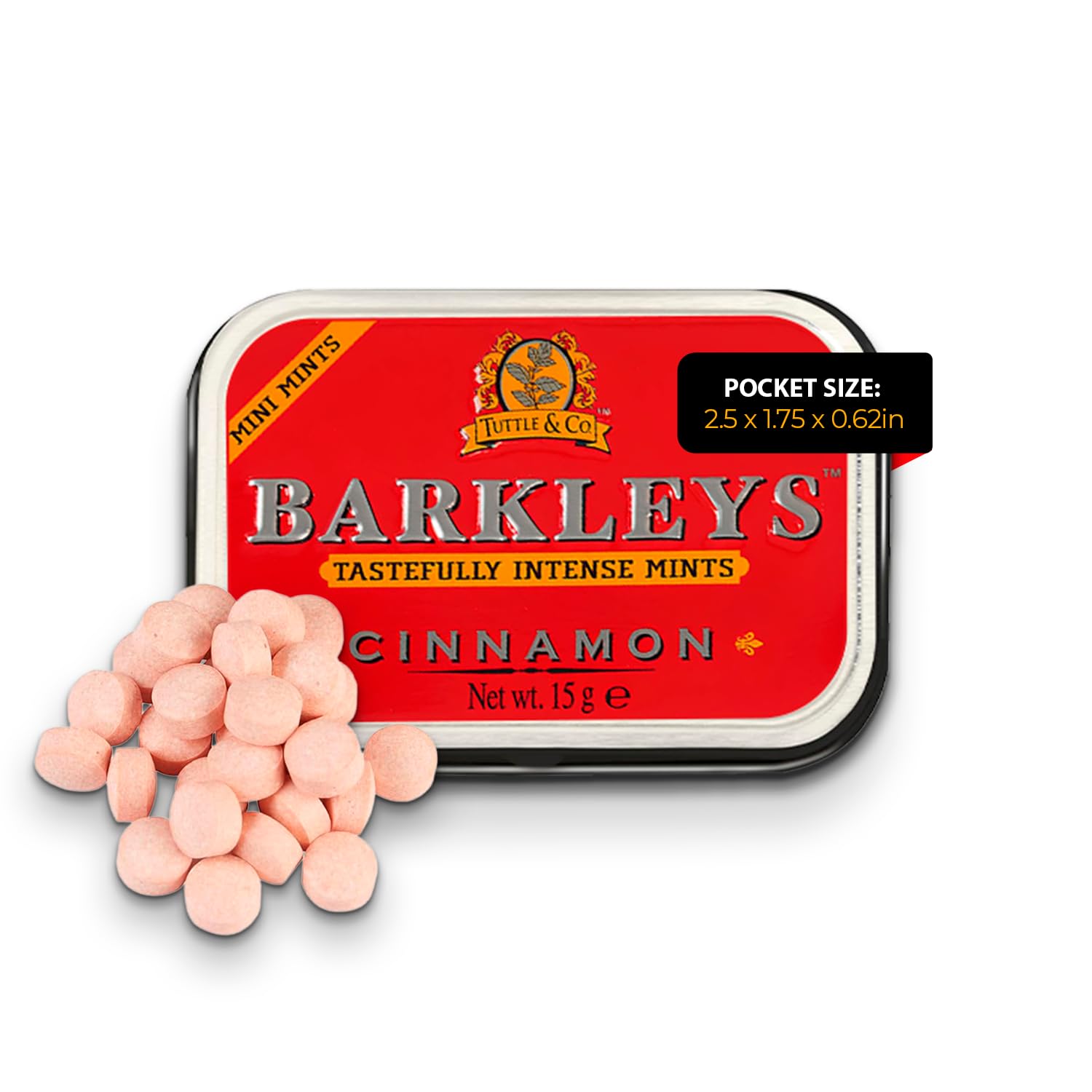 Barkleys Cinnamon Breath Mints, Mini Cinnamon Candy - Strong Cinnamon Flavor, Cool Mint for Party, After Dinner, Wedding, Everyday Use-Vegan, Reusable Travel Tins,1 Pack - 50 Count Each