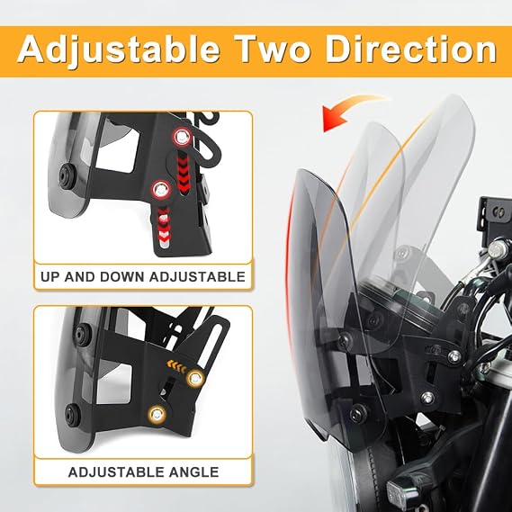 Adjustable Windscreen Fit for Husqvarna Vitpilen/Svartpilen 401 2017-2023 Adjustable Risers Brackets Motorcycle Windshield (Gray)