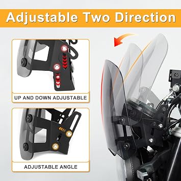 Adjustable Windscreen Fit for Husqvarna Vitpilen/Svartpilen 401 2017-2023 Adjustable Risers Brackets Motorcycle Windshield (Gray)