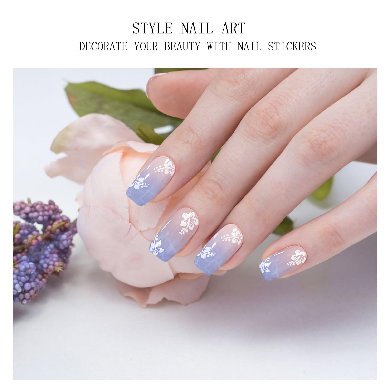 JMEOWIO Gel Nail Stickers Light Purple Pink Flower Semi Cured Gel Nail Strips Wraps UV/LED Nails Art Design Decoration Accessories - Image 2