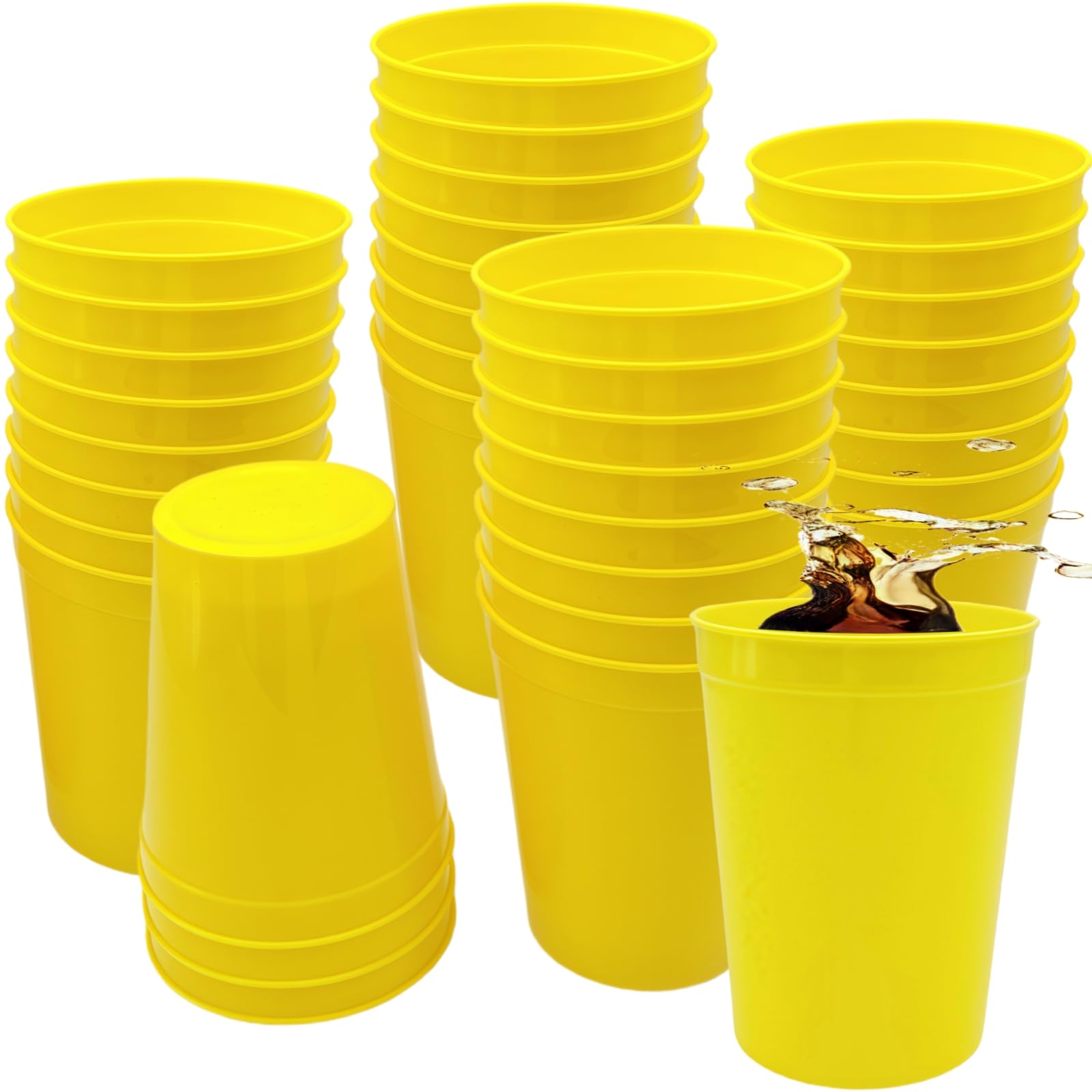 Gobelets en plastique réutilisables jaune vif pour pique-nique et anniversaire