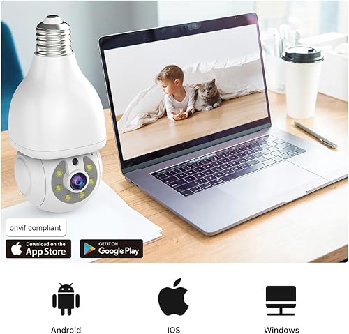 Miniatura 6 de EVERSECU Cámara de seguridad con bombilla HD de 2K, WiFi inalámbrica de 2.4G y 5Ghz, interior y exterior, compatible con Onvif, transmisión RTSP