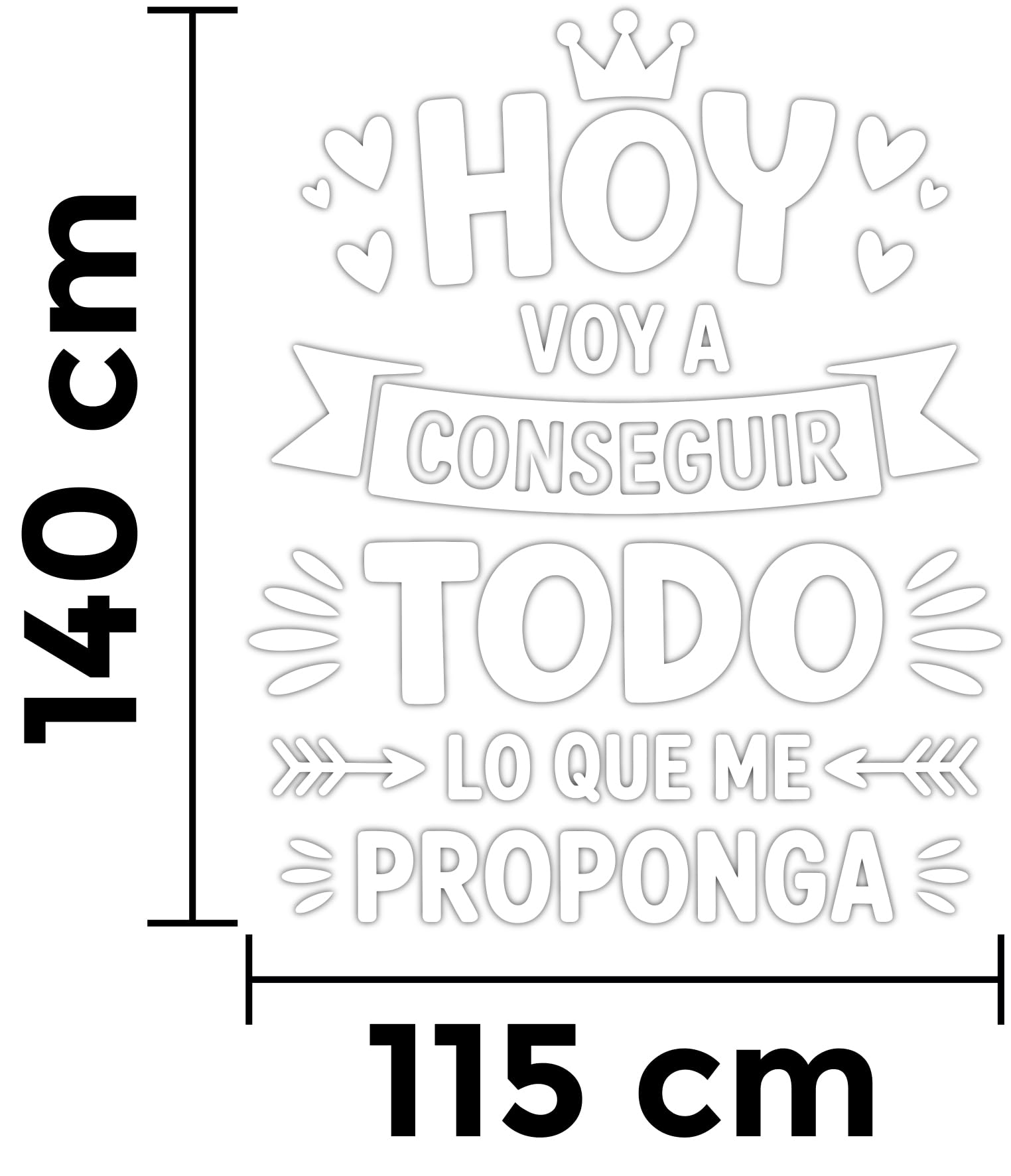 Vinilo Adhesivo Decorativo con Frase Motivadora "Hoy Voy a Conseguir Todo Lo Que Me Proponga", Pegatina Inspiradora para Decorar Hogar, Oficina, Coche o Estudio (Blanco, 140 x 115 cm)